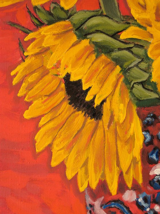 Sunflowers against Red