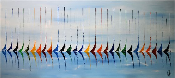 Regatta ll - XXL  Abstract- Colourfull Sailboat Painting- Large Acrylic Art Canvas Wall Art Ready to hang