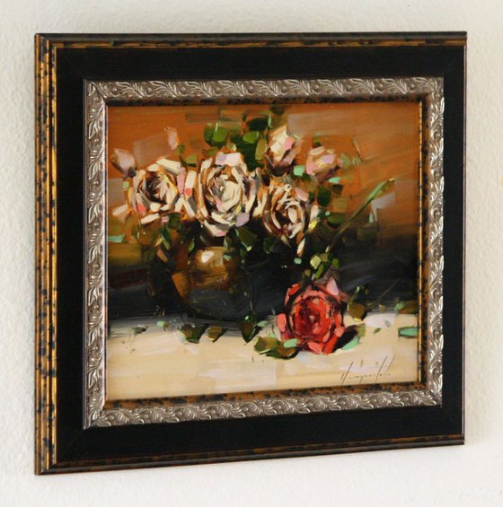 Vase of Roses Original Framed Painting Ready to hang