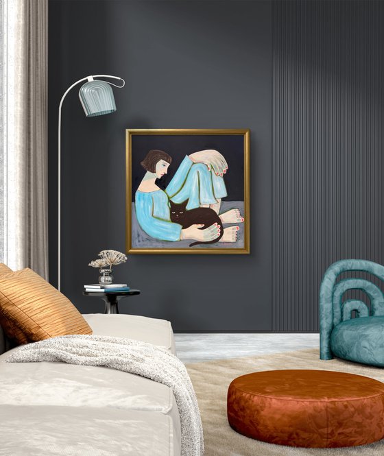 Lady and Cat with big hands and feet