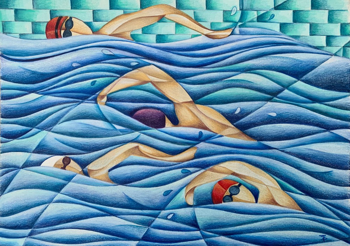 Organic Portrait Pencil Drawing By Tiffany Budd, 17 X 13", In The Pool, Original Artwork