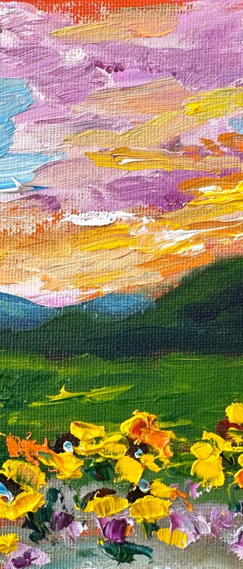 Orange sunset with flowers by Oksana Fedorova