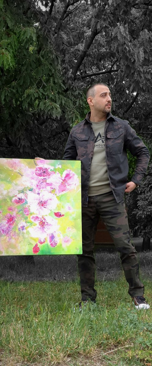 Cherry Flowers in Light Greens by Ivan Grozdanovski