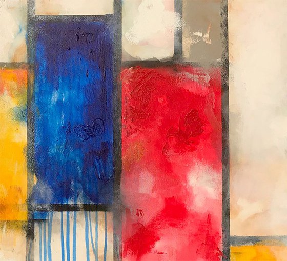 blue dripping mondriaan (130 x 60 cm) Dee Brown