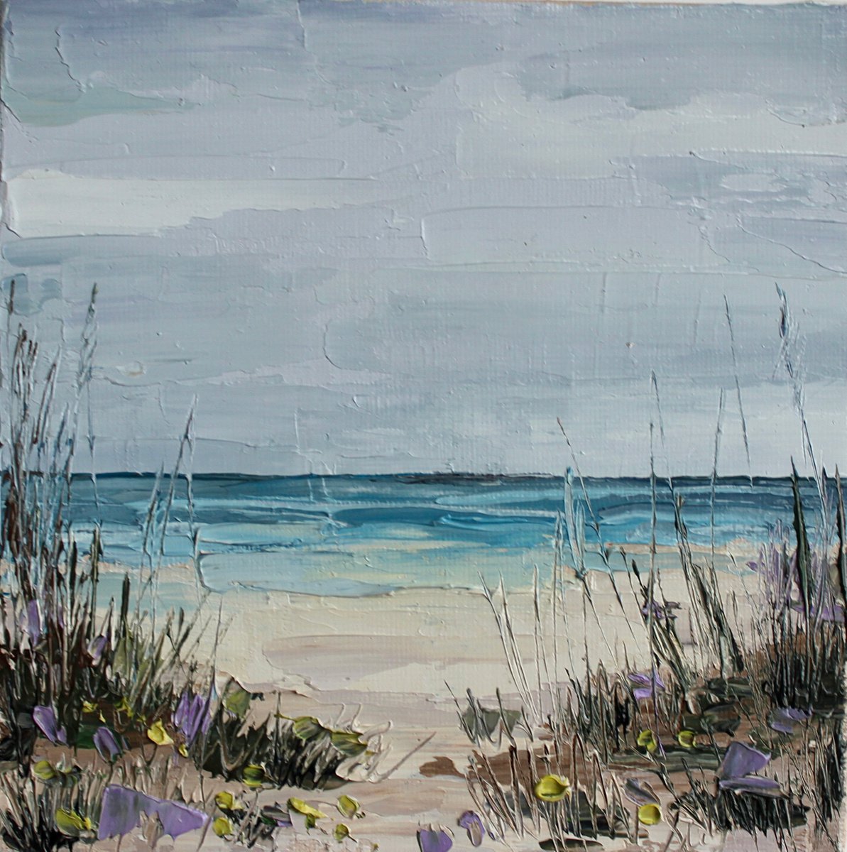 Abstract Beach painting impasto Framed 15x15cm6x6inch by Leysan Khasanova