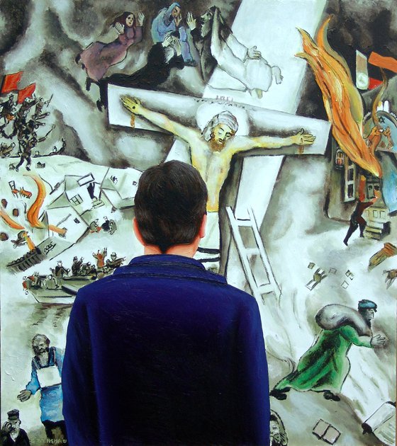 White Crucifixion- Self Portrait With Painting By Marc Chagall