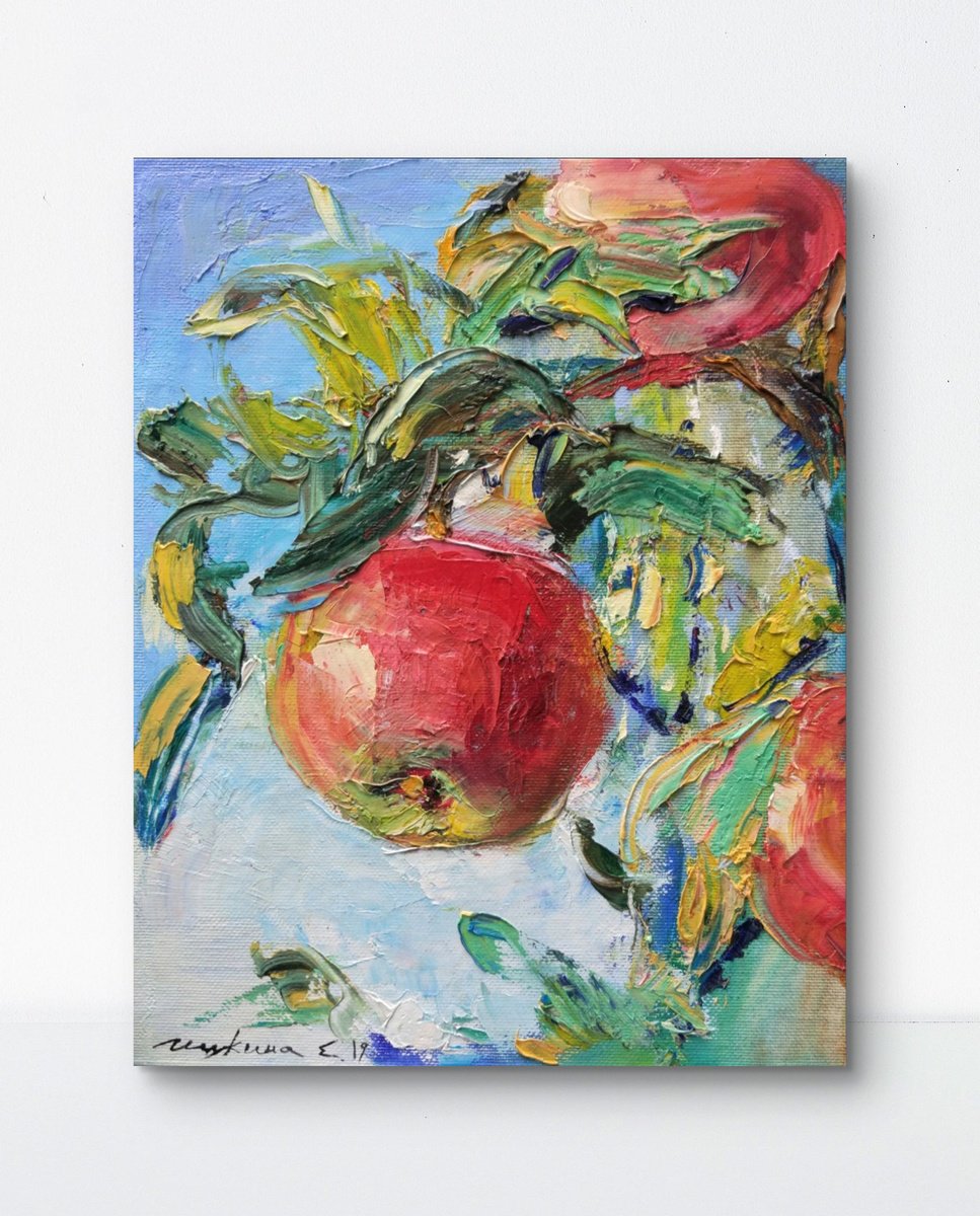 Impressionistic Landscape Oil Painting By Helen Shukina, 8 X 10, Apple Tree Branch, Original Artwork