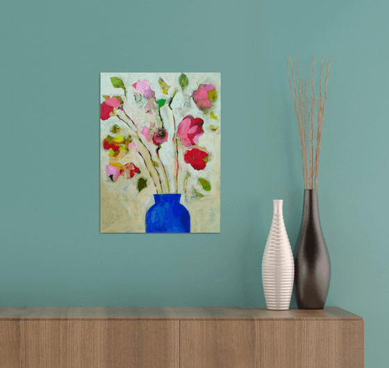 Garden Flowers in a Blue Vase