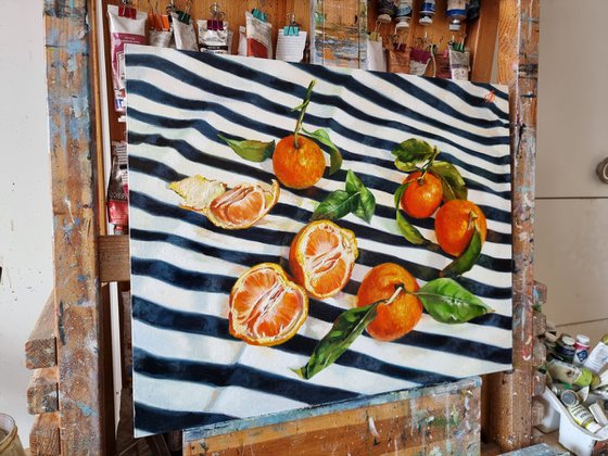 "Tangerine mood. "  Tangerine still life  liGHt original painting  GIFT (2022)