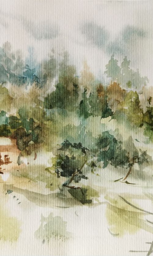 Watercolor landscape Original Art. Watercolor Forest Paintings by Annet Loginova