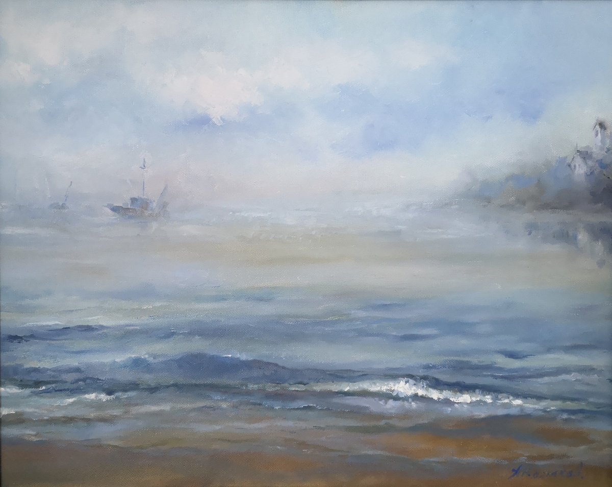 Impressionistic Landscape Oil Painting By Alexander Koltakov, 20 X 16, Atlantic Fog, Original Artwork