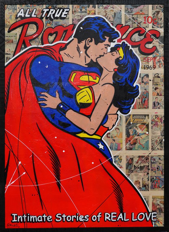 Super Romance 140cm x 100cm Superman Wonder Woman Comic Book Urban Pop Art