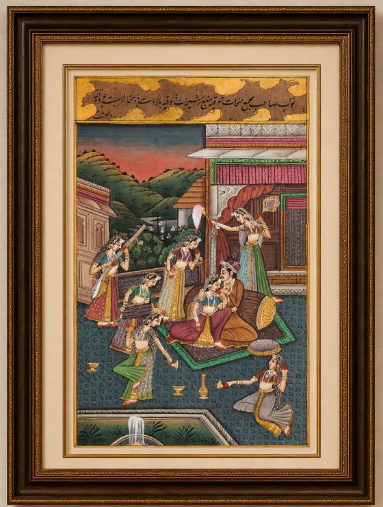 Mughal Love Scene on Antique Paper