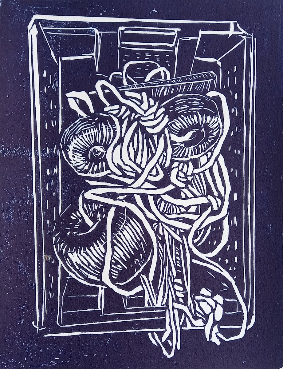 Still Life Linocut By Zlatina Krusteva, 9 X 12", "October 1: Tangles", Original Artwork