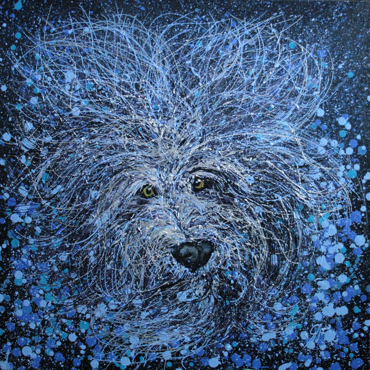 Expressive Animal Acrylic Painting By Salana Art / Svetlana Samovarova, 20 X 20", Confetti Waters. Dog, Original Artwork