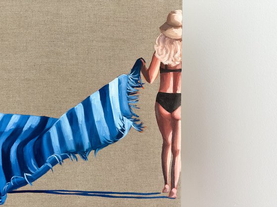 Women with Blue Towel - Female Figure on Beach