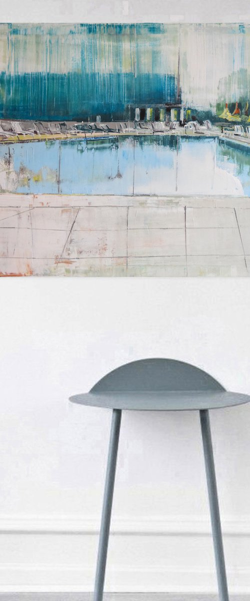 Oil painting, stretched "Pool 10" 100/70cm by Kariko ono