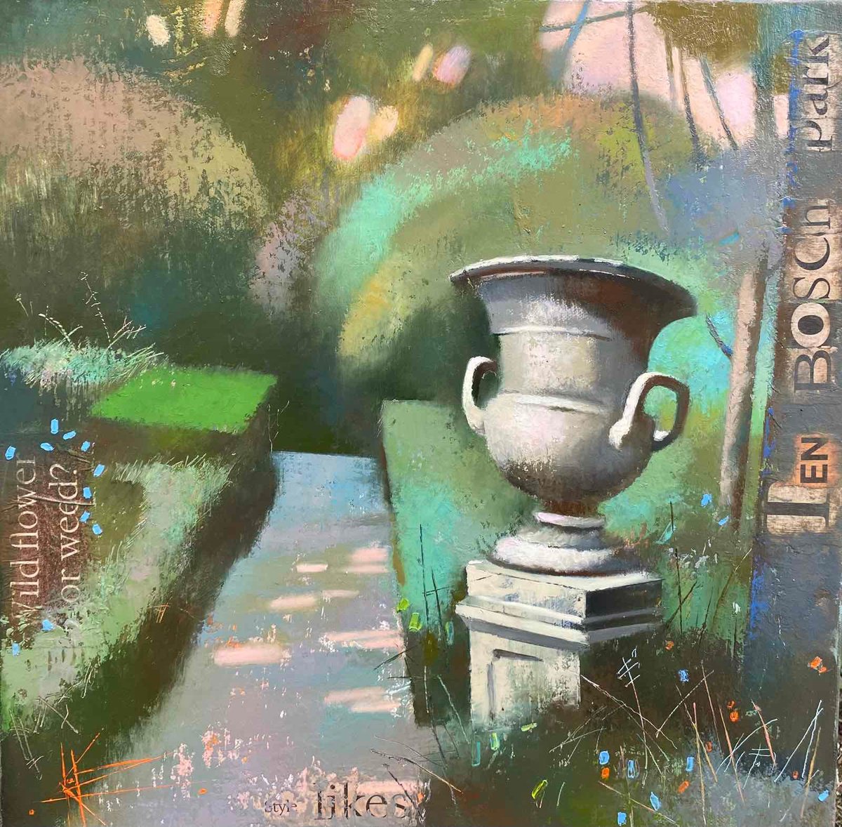 Impressionistic Cityscapes Oil Painting By Oksana Kornienko, 16 X 16", Park Alley. Tenbosch Park In Brussels, Original Artwork