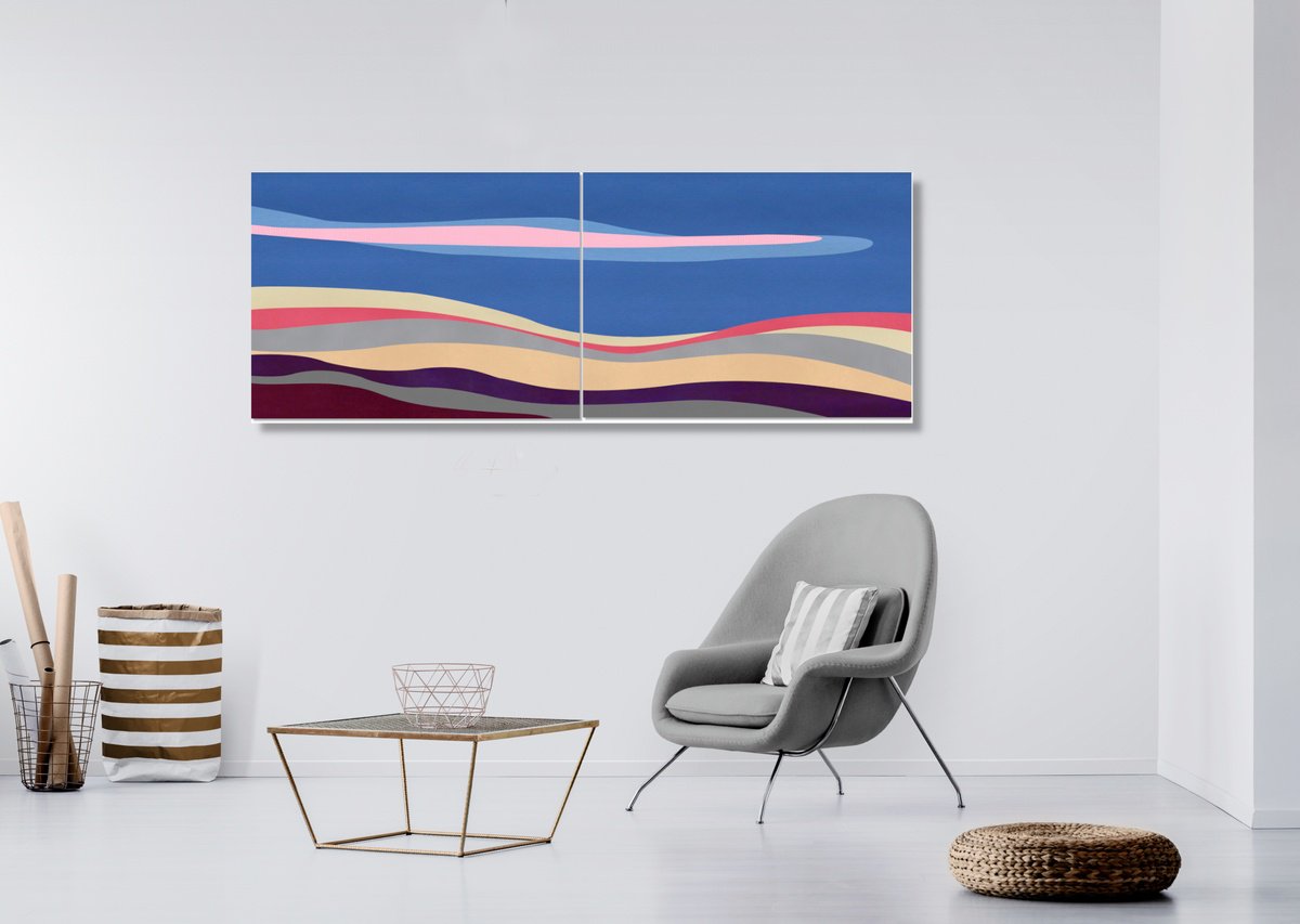 Abstract Landscape Acrylic Painting By Marina Krylova, 63 X 24", Contemporary Landscape #04, Original Artwork