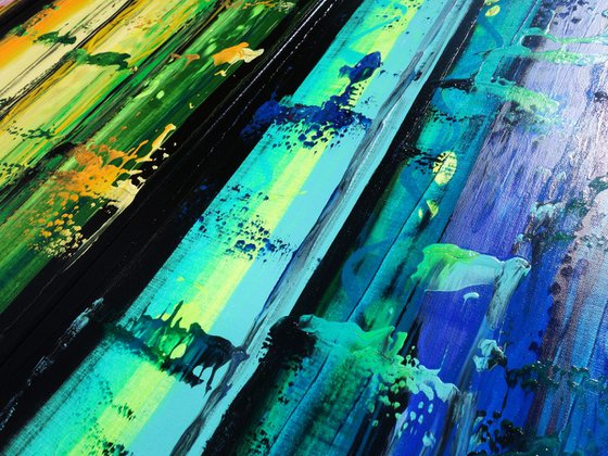 Rainbow A352 Large abstract paintings Palette knife 100x150x2 cm set of 3 original abstract acrylic paintings on stretched canvas