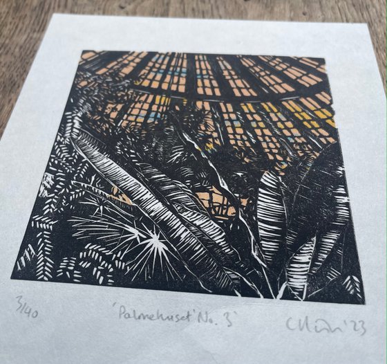 Palmehuset no. 3 - Botanical Linocut Print - Mini print