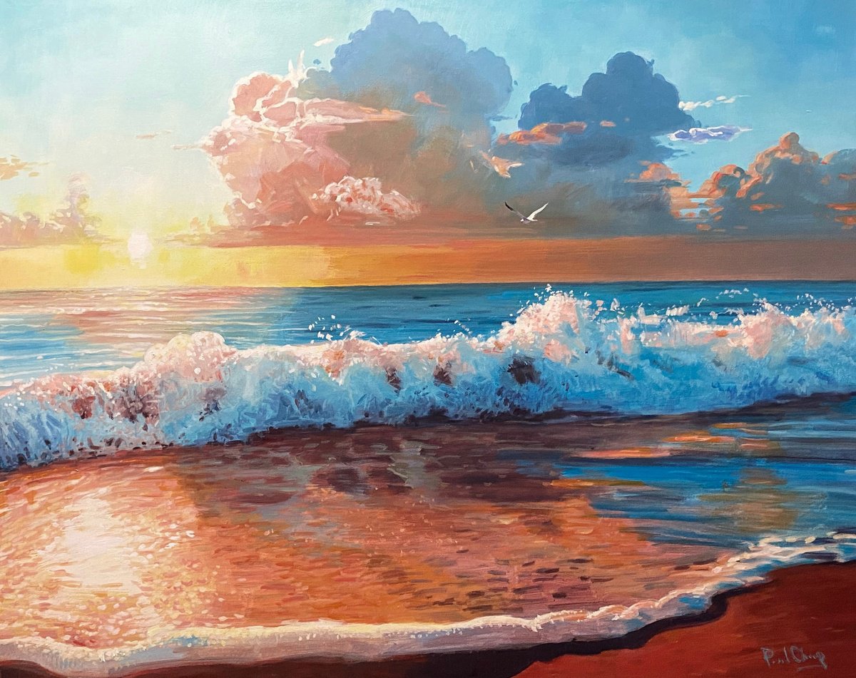 Impressionistic Landscape Acrylic Painting By Paul Cheng, 60 X 48", Ode To The Golden Coast, Original Artwork