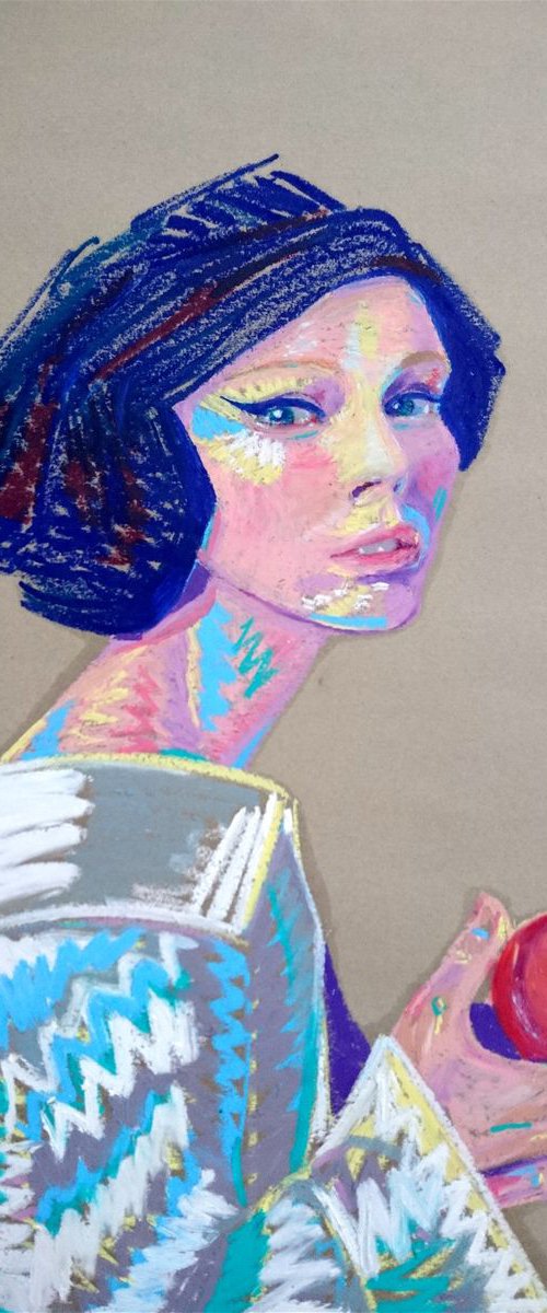 Girl with a peach by Van Lanigh