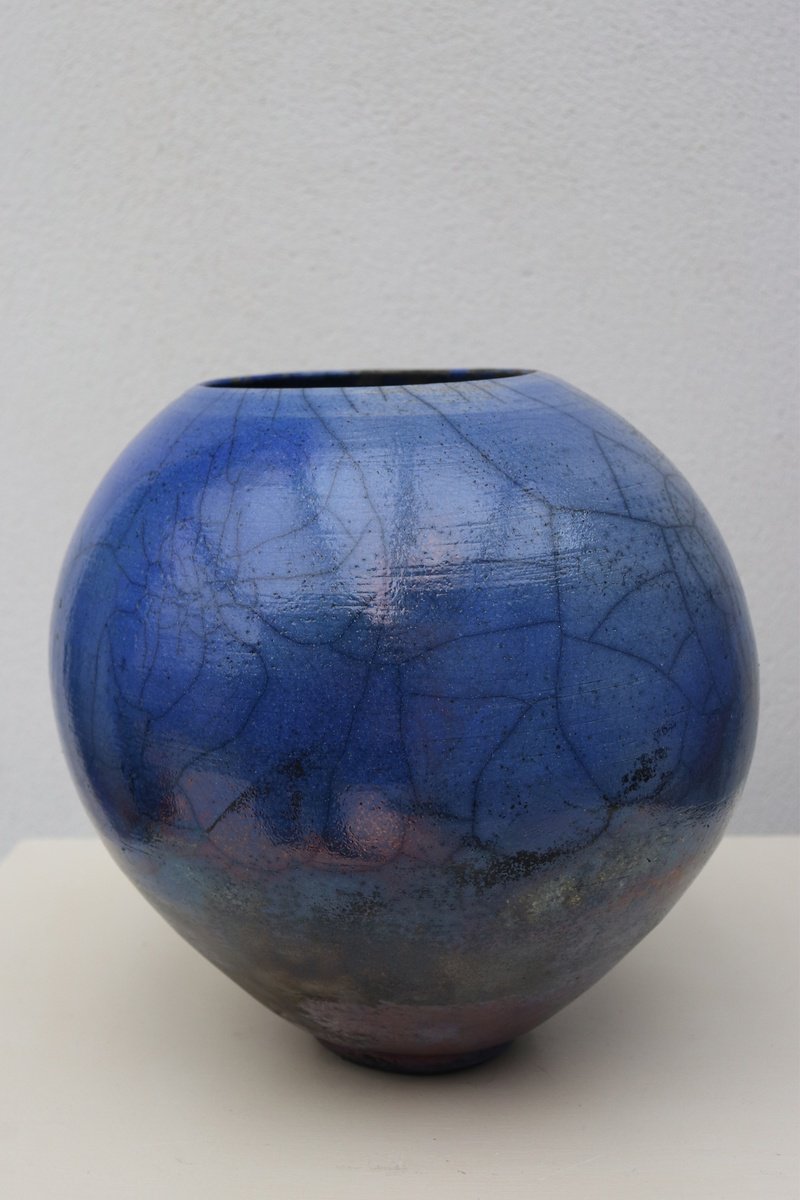 Blue Raku Moon Jar by Koen Lybaert