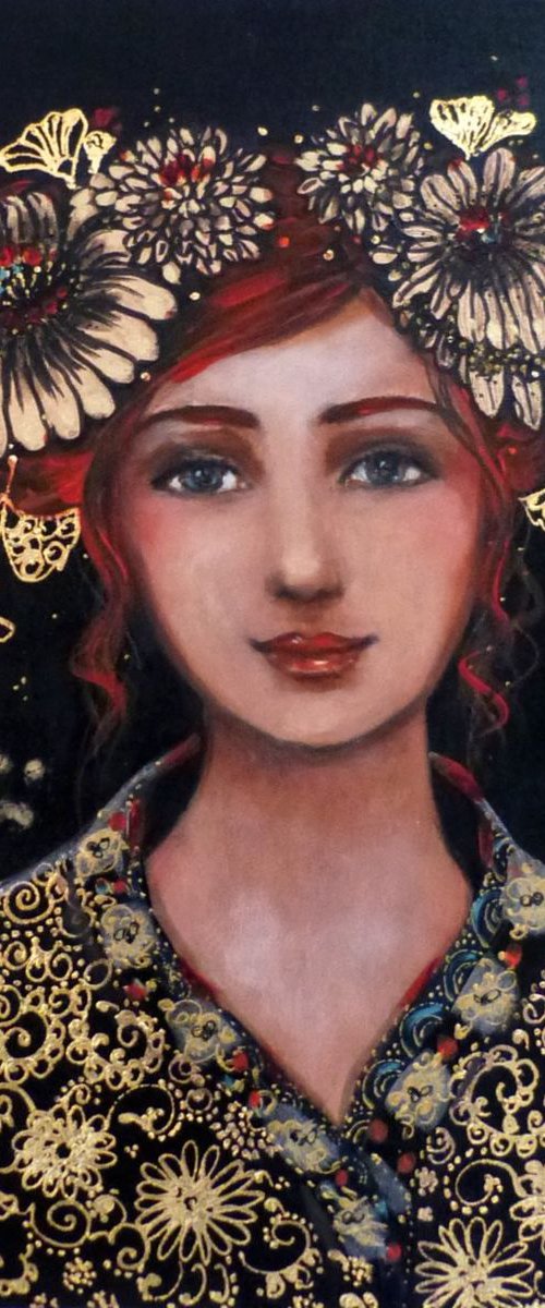 "La nuit d'or" acrylic and gold leaf 50x 50cm by Loetitia Pillault
