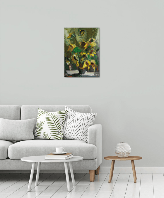 Sunflowers  46x65cm, oil painting, palette knife