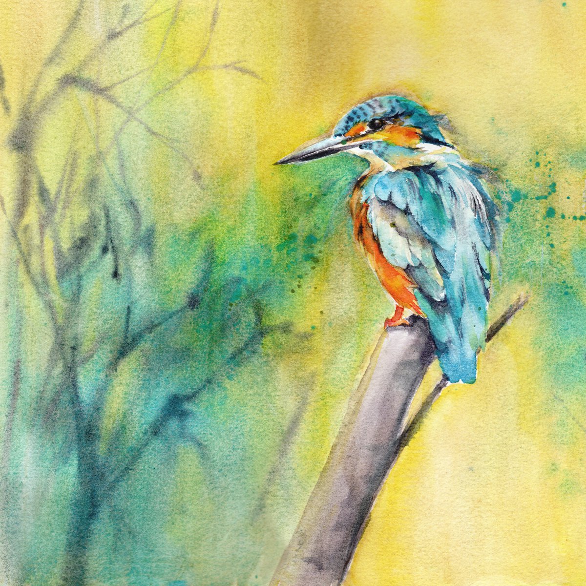 Impressionistic Watercolour , Kingfisher Iii By Anjana Cawdell, 10 X 10, Artwork For Sale On Artfinder