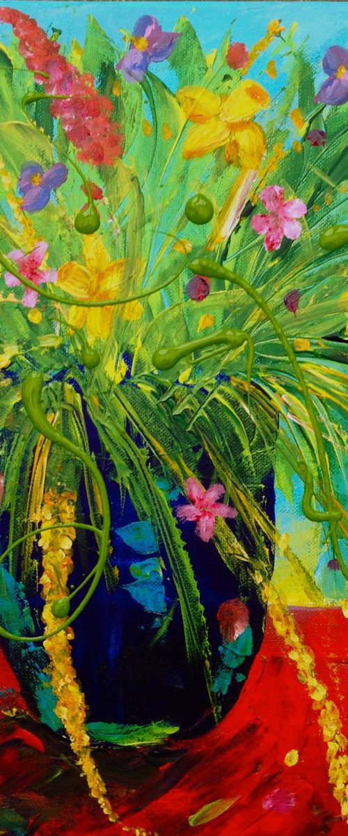 Blooming up through blue glass by Emma Sian Pritchard