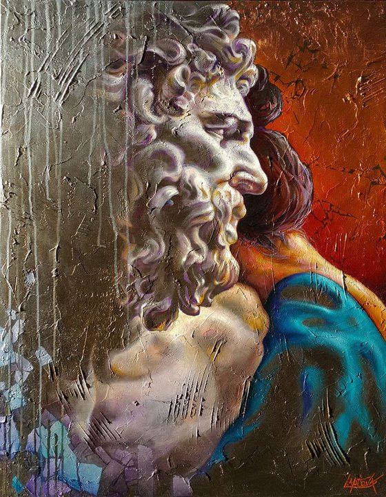 Painting oil - Ice and Flames - portrait art, figures of man and woman