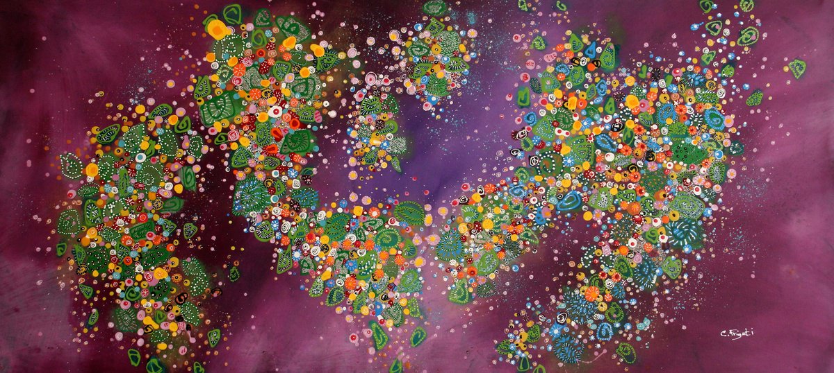 Abstract Botanical Acrylic Painting By Cecilia Frigati, 64 X 31, I Nostri Carnevali#2, Original Artwork