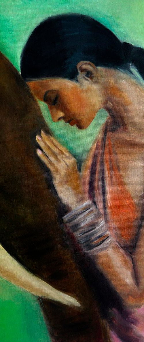 Elephant painting oil  Woman India by Anna Lubchik
