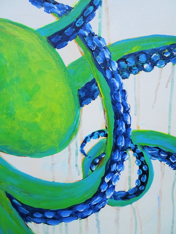 Large Abstract Octopus Painting. Acrylic painting on canvas. Ocean Animals Painting 61x91cm.