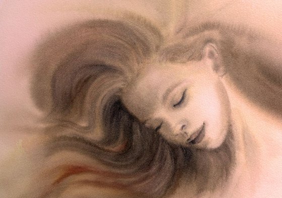 Sleeping girl – Watercolor - Sleeping Girl - Woman Dreaming - Peacful Sleep