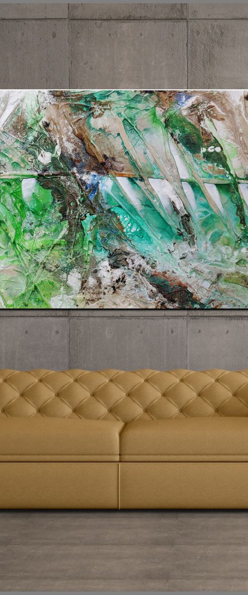 Lime and Cinnamon 240cm x 100cm Green Cream Abstract Art by Franko