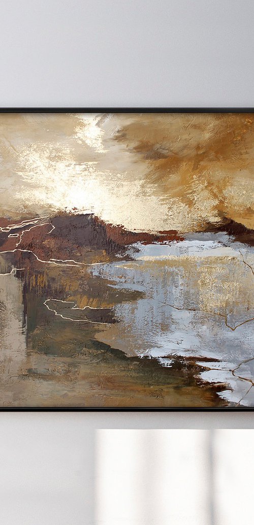 "Canyon 2" Abstract brown beige gold art by Solomia