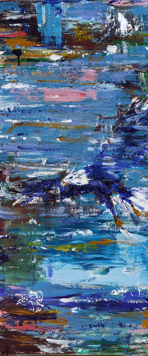 Abstract Eagle painting: Flying high - 100 x 100 cm - by Oswin Gesselli by Oswin Gesselli