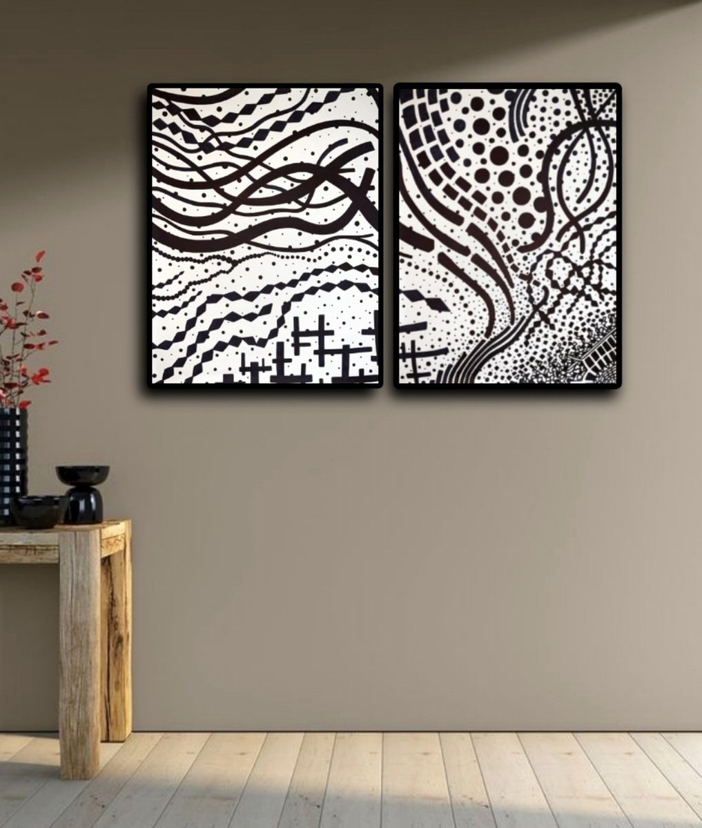 Abstract Ink Drawing By Riccardo Ticco Capparella, 63 X 41", Waiting On A Sun #4, Original Artwork