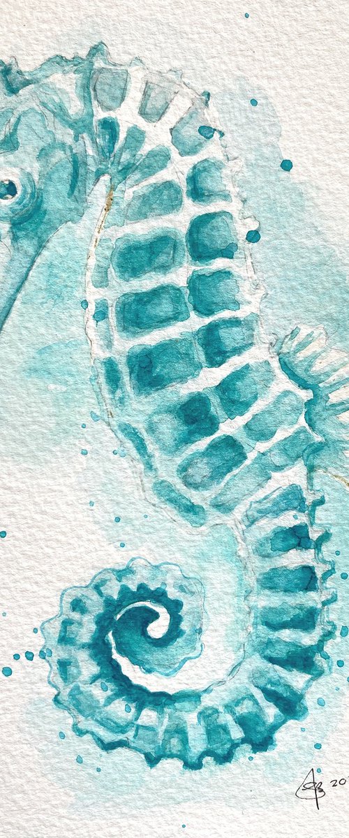 Seahorse Watercolour Painting by Sandy Broenimann
