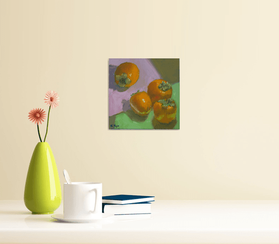 Small Painting - Persimmons on Colored paper! - Kitchen Decor, Home Decor