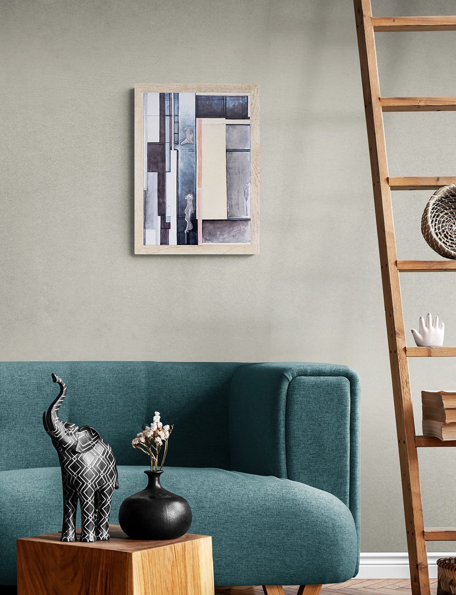 Geometric Abstract Painting By Marija Stojkovic, 14 X 20", Interspace, Original Artwork