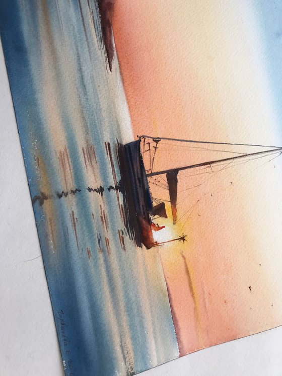 Sailing yacht and fire sunset 2
