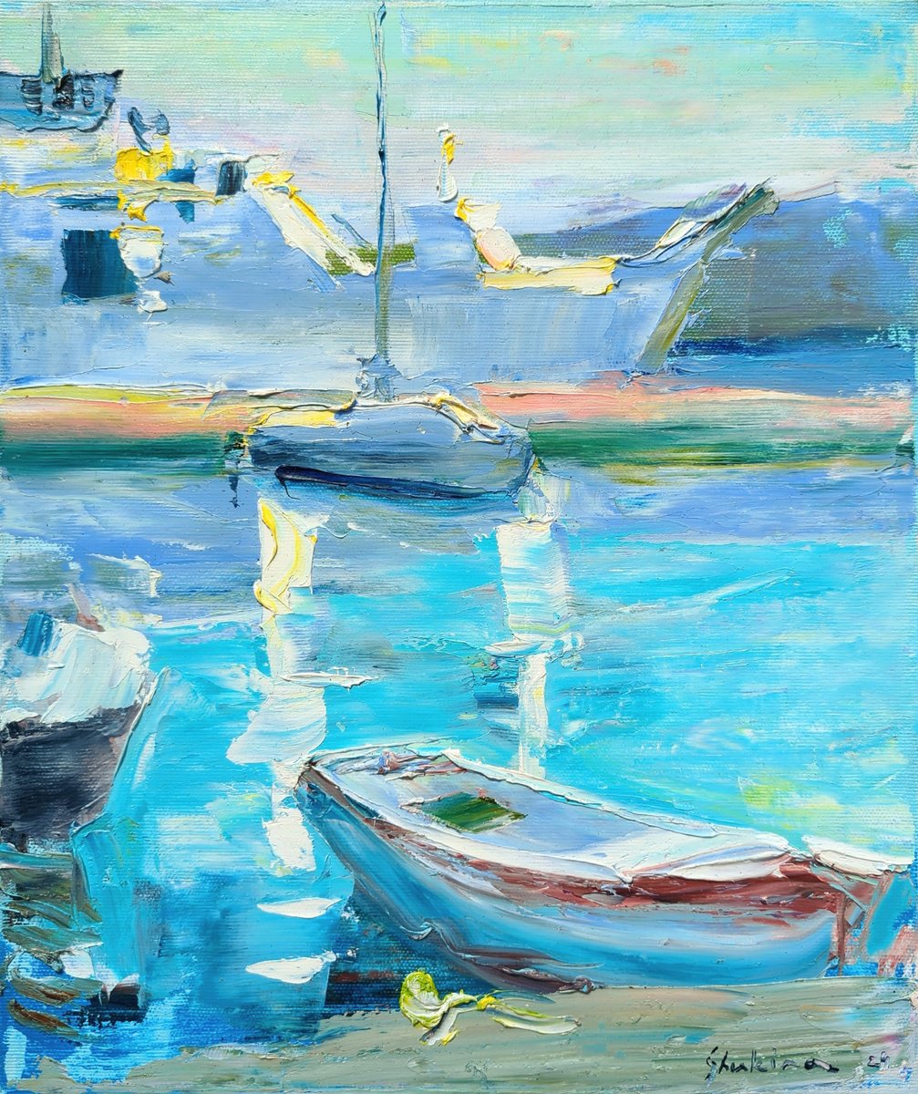 Impressionistic Landscape Oil Painting By Helen Shukina, 12 X 14, On The Pier. It