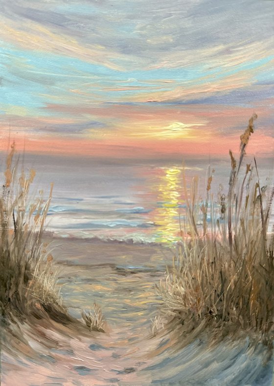 Sunrise at the beach miniature oil painting