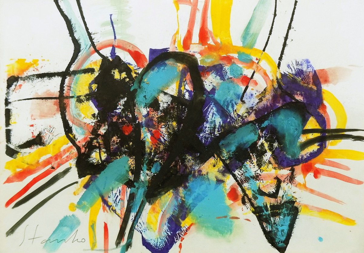 Abstract Acrylic Painting By Stanislav Bojankov, 28 X 20", Improvisation-Xvi, Original Artwork