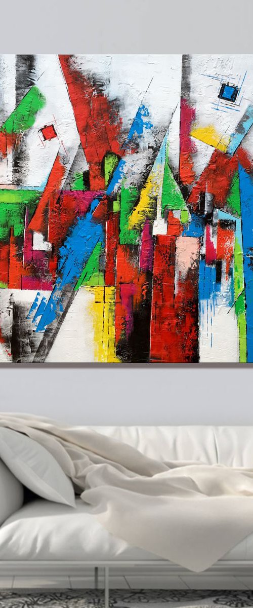 Forever Young -  XL LARGE,  Modern, Powerful, Heavy Textured, Joyful,  Energetic,  Bold,  Colorful Painting - READY TO HANG! by Julijana Ravbar