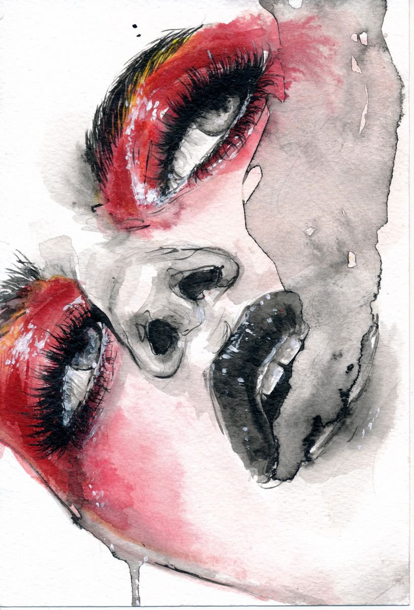 Expressive Portrait Ink Drawing By Doriana Popa, 5 X 7, Smoke, Original Artwork